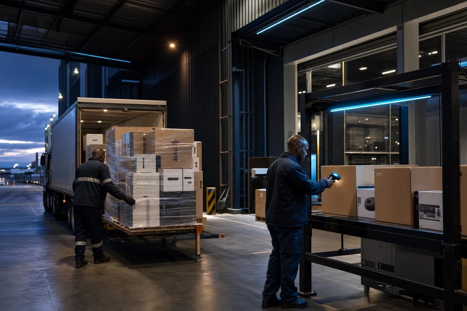 Approved global products being scanned and inspected at a South African warehouse receiving bay